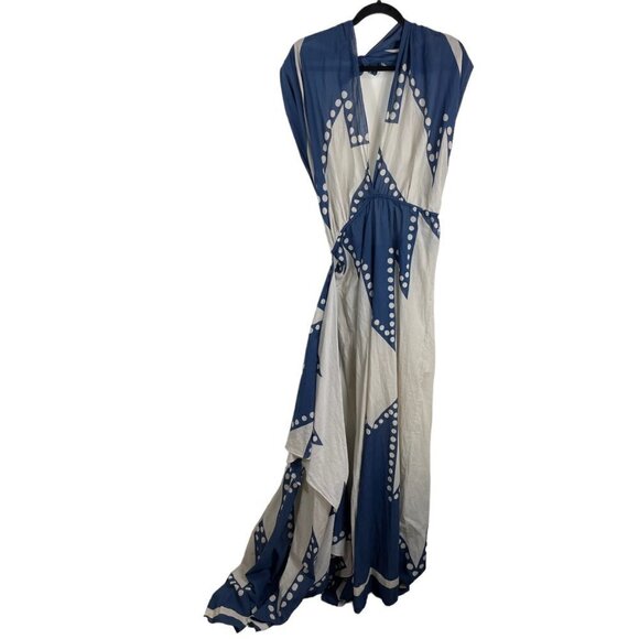 Johanna Ortiz Beach Panache Printed Cotton Voile Maxi Dress White Blue Size 4 - Picture 3 of 12